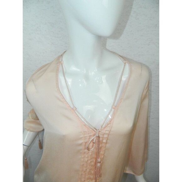 Ecru Lab Shirt Peach Orange Silky Tunic with Tassels Size Small‎ - Picture 3 of 12